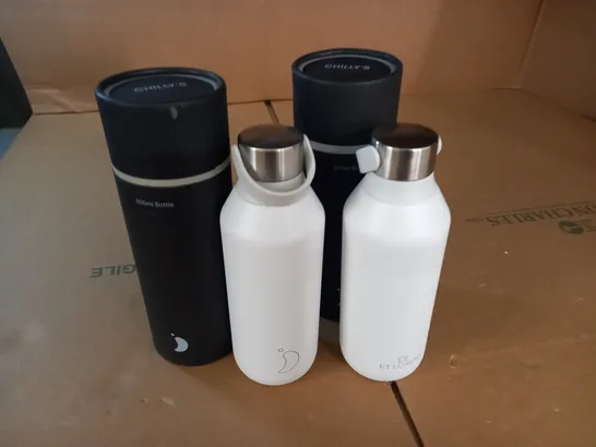 LOT OF 2 CHILLYS STAINLESS STEEL DOUBLE WALLED 500ML INSULATED BOTTLES  - WHITE