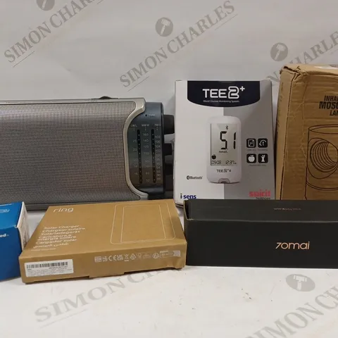 BOX TO CONTAIN APPROX. 7 X ASSORTED TECH PRODUCTS. INCLUDES RADIO, MOSQUITO LAMP, DATA LOGGING STICK, GLUCOSE MONITOR ETC 