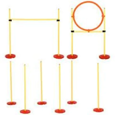 BOXED PAWHUT DOG AGILITY EQUIPMENT TRAINING PORTABLE OBSTACLE FOR PET W/ADJUSTABLE HURDLES, JUMPING RING, WEAVE POLES