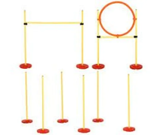 BOXED PAWHUT DOG AGILITY EQUIPMENT TRAINING PORTABLE OBSTACLE FOR PET W/ADJUSTABLE HURDLES, JUMPING RING, WEAVE POLES