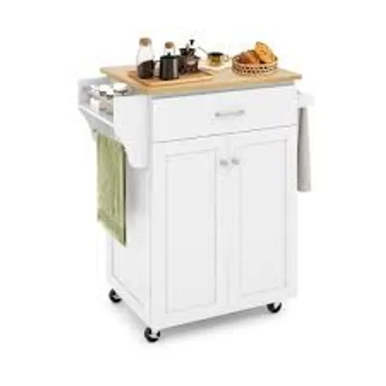 BOXED KITCHEN ISLAND ON WHEELS ROLLING KITCHEN CART WITH DRAWER AND STORAGE CABINET-WHITE