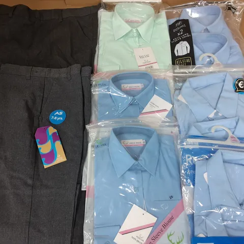 PALLET CONTAINING APPROXIMATELY 200 SCHOOL UNIFORM ITEMS TO INCLUDE PACKAGED SHIRTS AND LOOSE TROUSERS - VARIOUS SIZES AND COLOURS