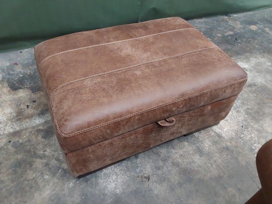 DESIGNER RECTANGULAR STORAGE FOOTSTOOL TAN LEATHER