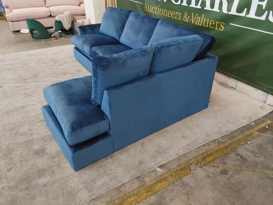 THE ALDERTON 5-SEATER CHAISE SOFA BED IN UPHOLSTERED UNIFORM BLUE FABRIC