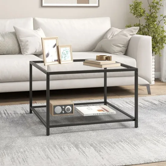 BOXED COSTWAY MODERN 2 TIER SQUARE GLASS COFFEE TABLE WITH STORAGE