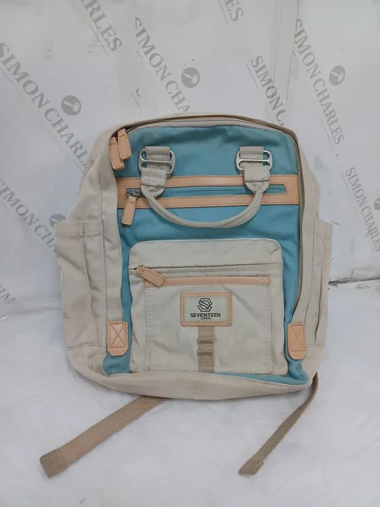 SEVENTEEN LONDON CREAM AND BLUE BACKPACK