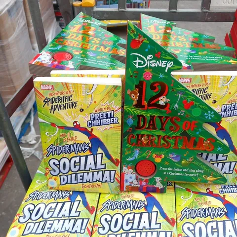 APPROXMATELY 240 MARVEL SPIDERMAN'S SOCIAL DILEMMA BOOKS AND APPROXIMATELY 130 DISNEY 12 DAYS OF CHRISTMAS BOOKS