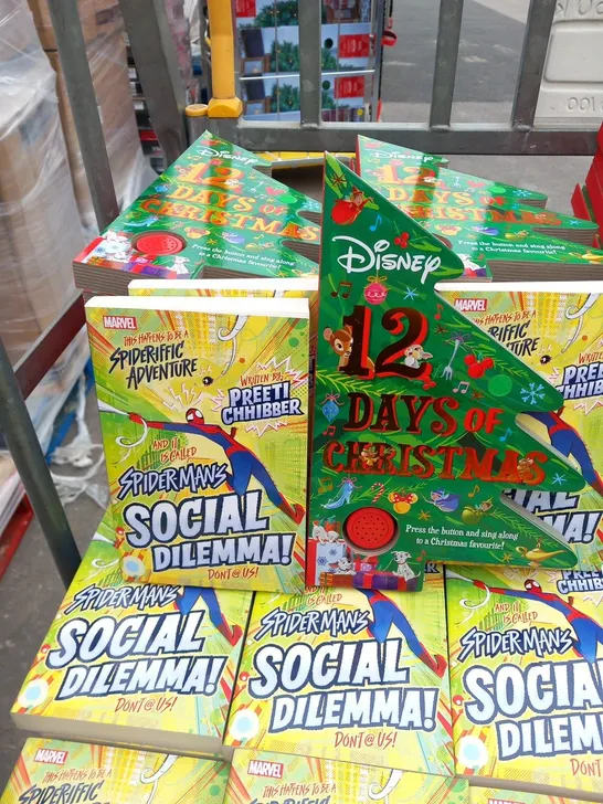 APPROXMATELY 240 MARVEL SPIDERMAN'S SOCIAL DILEMMA BOOKS AND APPROXIMATELY 130 DISNEY 12 DAYS OF CHRISTMAS BOOKS