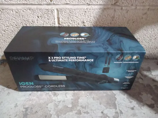 BOXED REVAMP IGEN PROGLOSS CORDLESS CERAMIC STRAIGHTENER 