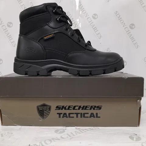 BOXED PAIR OF SKETCHERS WATERPROOF BOOTS IN BLACK SIZE 9