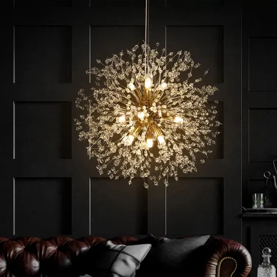 BOXED DANDELION 9-LIGHT SPUTNIK CRYSTAL CHANDELIER (1 BOX)