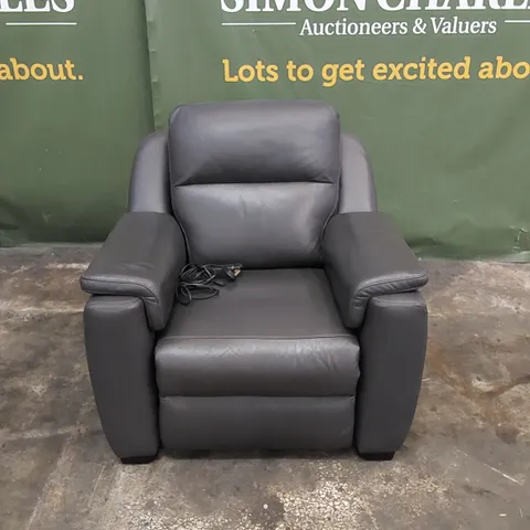 QUALITY ITALIAN DESIGNER PARMA ELECTRIC RECLINER CHAIR IN GREY LEATHER 
