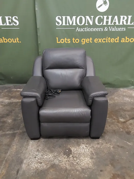 QUALITY ITALIAN DESIGNER PARMA ELECTRIC RECLINER CHAIR IN GREY LEATHER 