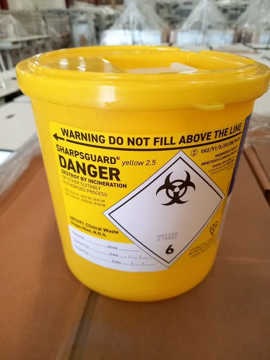 APPROXIMATELY 48 SHARPSGUARD YELLOW 2.5 CLINICAL WASTE BINS 