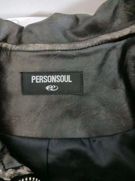 PERSONSOUL DISTRESSED LEATHER HAPPY BROTHER BOMBER JACKET BLACK