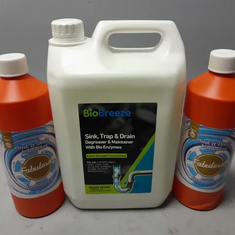 3 ASSORTED LIQUIDS TO INCLUDE 2 FABULOSA SINK & DRAIN UNBLOCKERS (1L), BIOBREEZE SINK, TRAP & DRAIN DEGREASER (5L) - COLLECTION ONLY