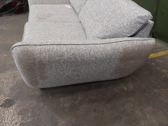 DESIGNER 2 SEATER LIGHT GREY FABRIC UPHOLSTERED SOFA 