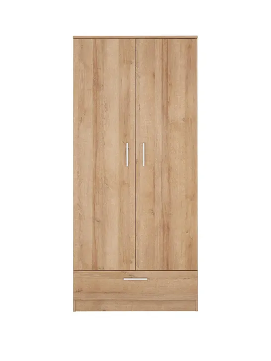 BOXED GRADE 1 PANAMA 2 DOOR 1 DRAWER WARDROBE DARK OAK 2 OF 2 BOXES)