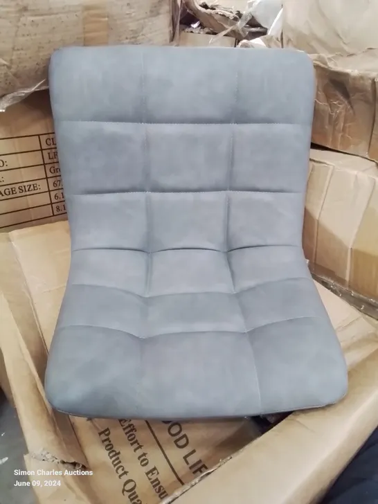 A BOXED PAIR OF GREY FAUX LEATHER UPHOLSTERED DINING CHAIRS