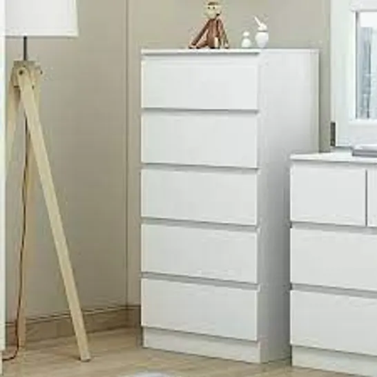 BOXED CARLTON 5 DRAWER CHEST 68 X 43.5 X 15CM MATTE WHITE (2 BOXES)