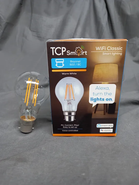 BOX OF ASSORTED TCP SMART WI FI 7W CLASSIC FILAMENT LED LIGHT BULB BC/B22 FITTING (WARM WHITE)