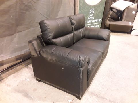 DESIGNER BLACK FAUX LEATHER TWO SEATER SOFA WITH LINE DETAIL