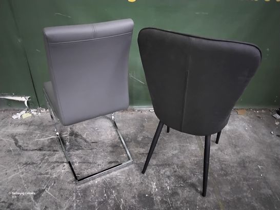 TWO ASSORTED DESIGNER GREY PU UPHOLSTERED DINING CHAIRS