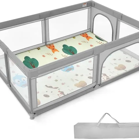 BOXED BABY PLAYPEN WITH 50 PIECE OCEAN BALLS AND NON-SLIP SUCTION CUPS - LIGHT GREY (1 BOX)