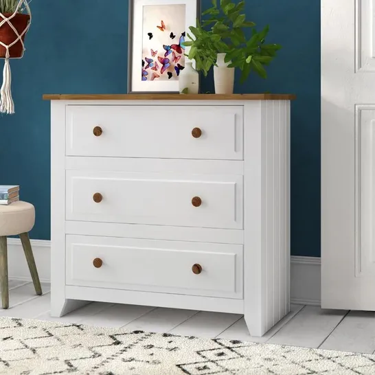 BOXED KATALINA 3 DRAWER WHITE CHEST OF DRAWERS (1 BOX)