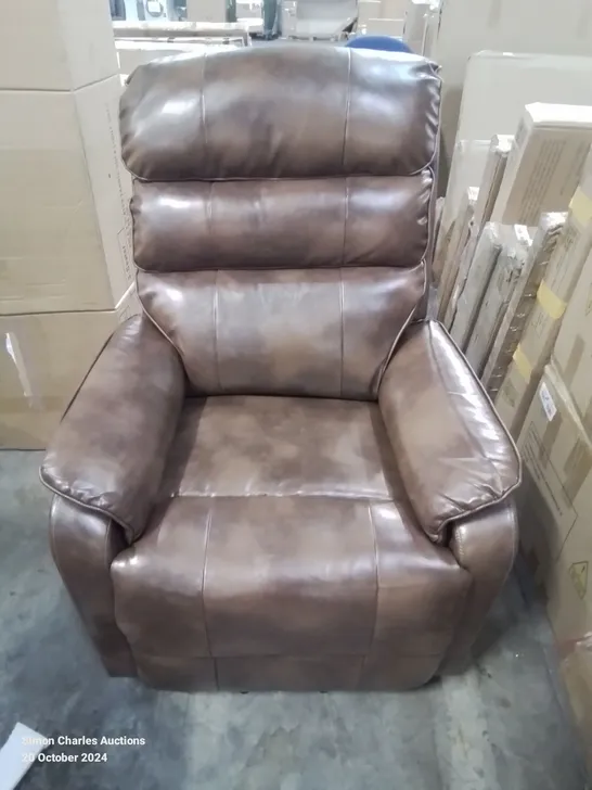 QUALITY DESIGNER BROWN LEATHER ELECTRIC RECLINER ARMCHAIR