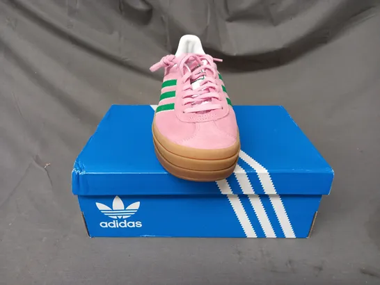 BOXED PAIR OF ADIDAS GAZELLE BOLD SHOES IN PINK/GREEN UK SIZE 5