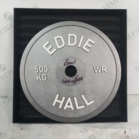 EDDIE HALL SIGNED 500KG WORLD RECORD DEADLIFT PLATE DECORATION