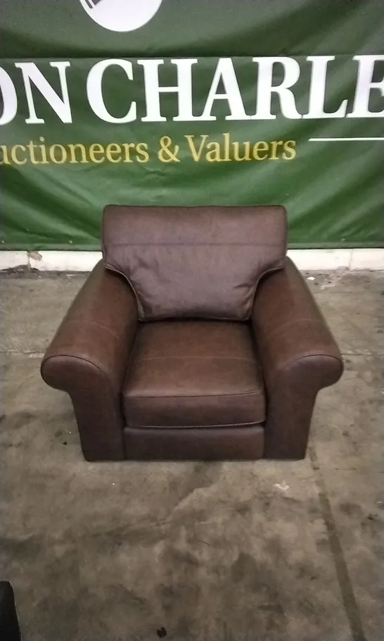 QUALITY DESIGNER LOUNGE CO ARMCHAIR IN CHOCOLATE BROWN LEATHER