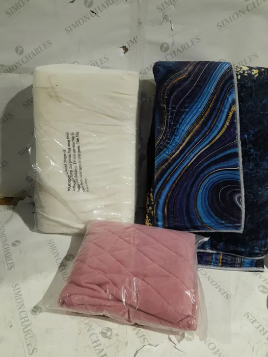 box of approximately 20 household items to include anatomic pillow, blanket, blue rug