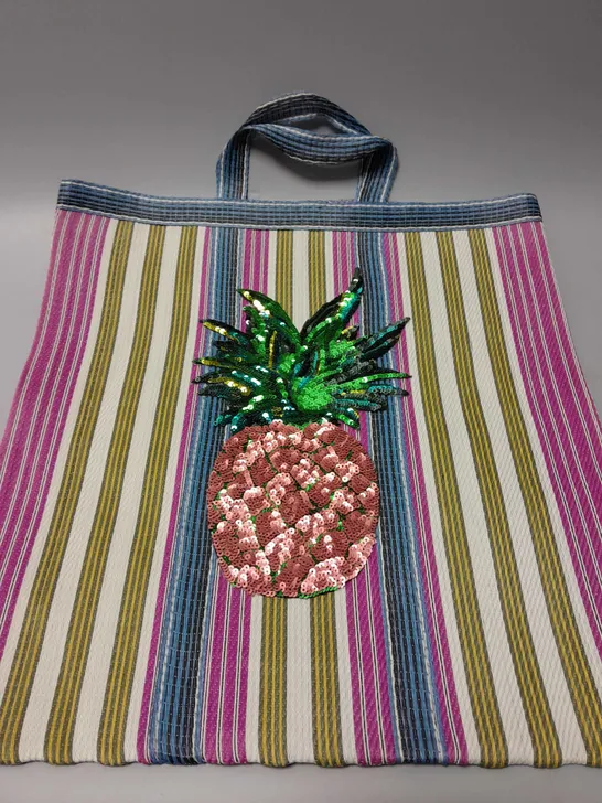 BRAND NEW BROWN PEPPER HANDBAGS PINEAPPLE SEQUIN STRIPED TOTE (BLUE, PINK, GREEN, YELLOW)