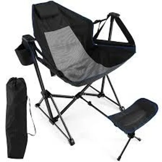 BOXED COSTWAY HAMMOCK CAMPING CHAIR WITH RETRACTABLE FOOTREST AND CARRYING BAG - BLACK