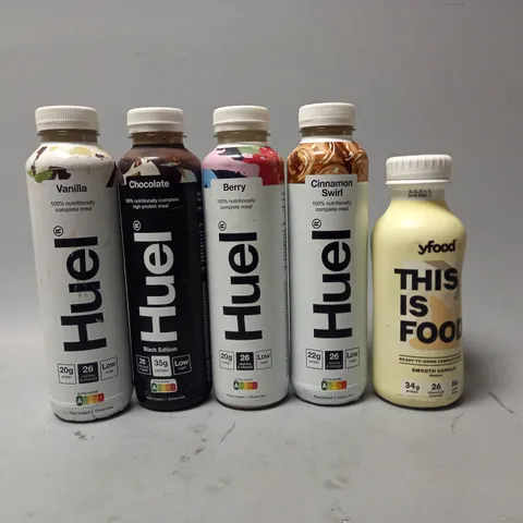 TOTE OF APPROX 10 ASSORTED FOOD ITEMS TO INCLUDE - HUEL VANILLA , YFOOD SMOOTH VANILLA , HUEL BERY ETC