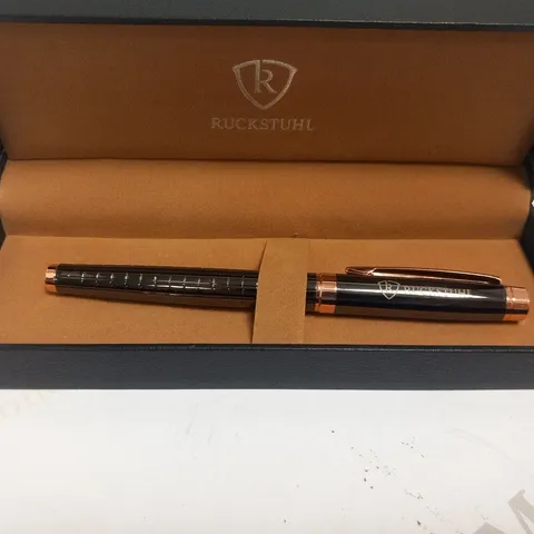 RUCKSTUHL STAINLESS STEEL LUXURY PEN IN GIFT BOX – BLACK & ROSE GOLD COLOUR CASE - HAND ASSEMBLED 