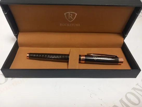 RUCKSTUHL STAINLESS STEEL LUXURY PEN IN GIFT BOX – BLACK & ROSE GOLD COLOUR CASE - HAND ASSEMBLED 