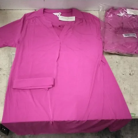 BOX OF APPROXIMATELY 9 DANNII MINOGUE HOT PINK SATIN TUNICS - SIZES 7 × XL, 2 × 2XL