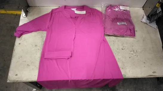 BOX OF APPROXIMATELY 9 DANNII MINOGUE HOT PINK SATIN TUNICS - SIZES 7 × XL, 2 × 2XL