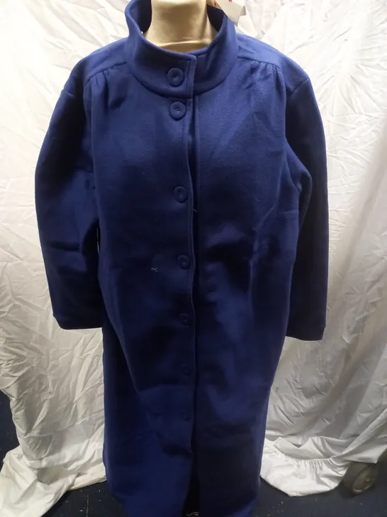 DESIGNER FLEECE BUTTON UP DRESSING GOWN, BLUE - SIZE XL