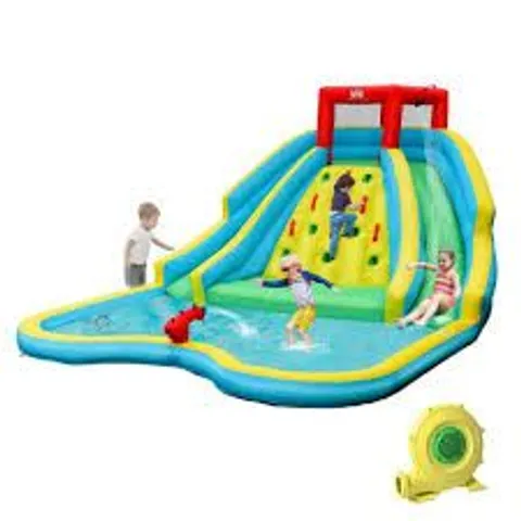 BOXED BOXED DOUBLE SIDE INFLATABLE WATER SLIDE PARK WITH CLIMBING WALL FOR OUTDOOR WITHOUT BLOWER