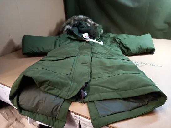 SUPER DRY DOWN ARMY GREEY HOODED PARKA - SMALL