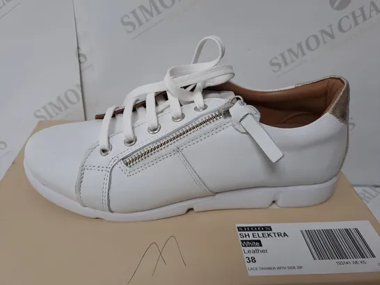 BOXED SHOON WHITE LEATHER ZIPPED TRAINERS SIZE 5