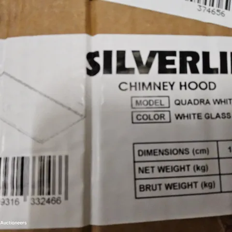 BOXED SILVERLINE QUADRA WHITE GLASS CHIMNEY HOOD