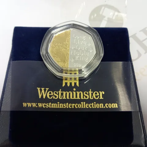 WESTMINSTER ISLE OF MAN KING CHARLES COMMEMORATIVE COIN - 50P 2023