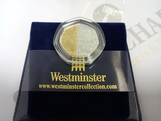 WESTMINSTER ISLE OF MAN KING CHARLES COMMEMORATIVE COIN - 50P 2023