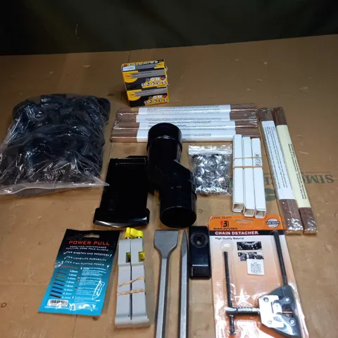 LOT OF ASSORTED HOUSEHOLD ITEMS TO INCLUDE TOOLS, CHAIN DETACHER