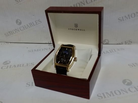 DESIGNER STOCKWELL BLACK/ROSE GOLD FACE LEATHER STRAP WRISTWATCH  RRP £650